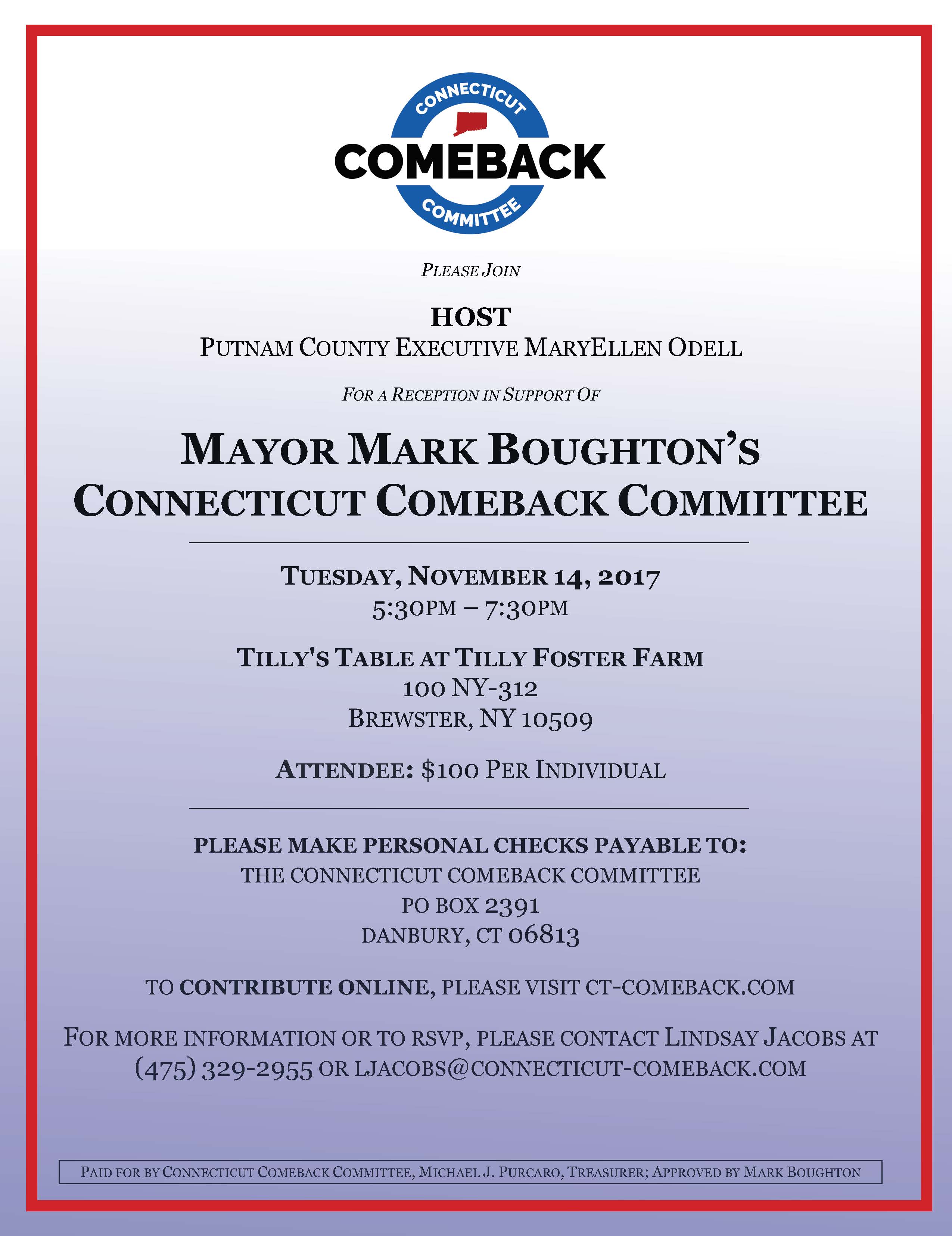Flyer promoting Fundraiser for Mayor Mark Boughton